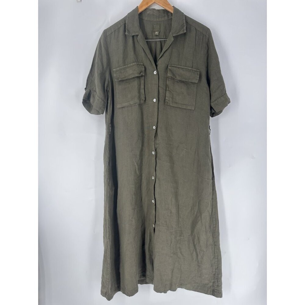 120 Lino 100% Italian Linen Utility Green Maxi Dress Women’s L? READ
